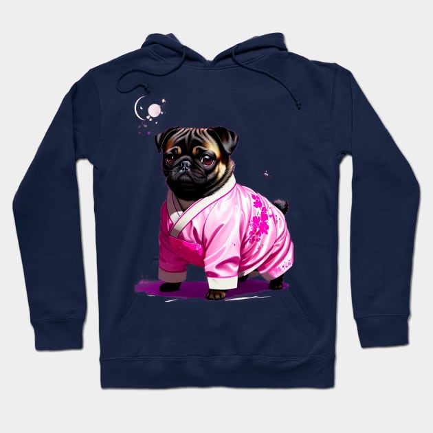 Tranquil Pug in Pink Hanbok Enjoying the Serenity of Moonlight Hoodie by fur-niche